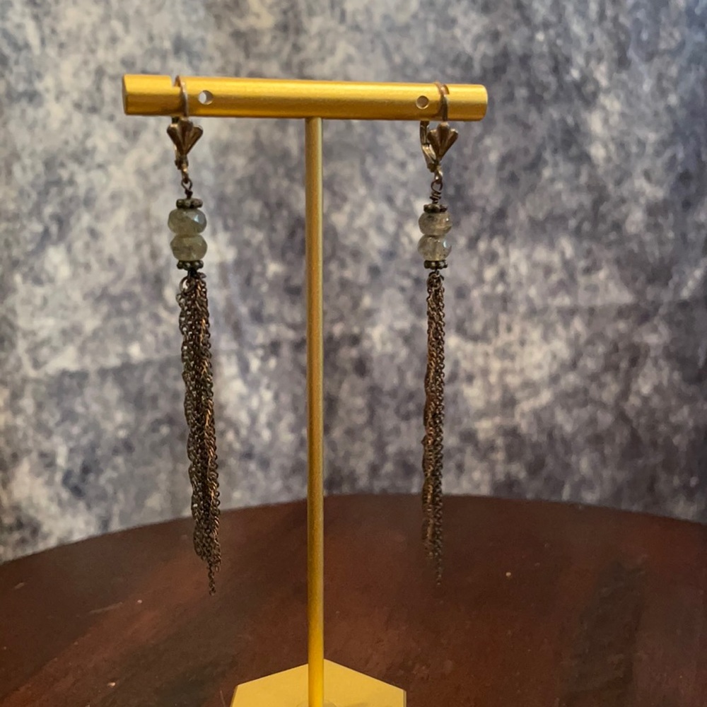 Faceted labradorite bead dangle chain earrings
